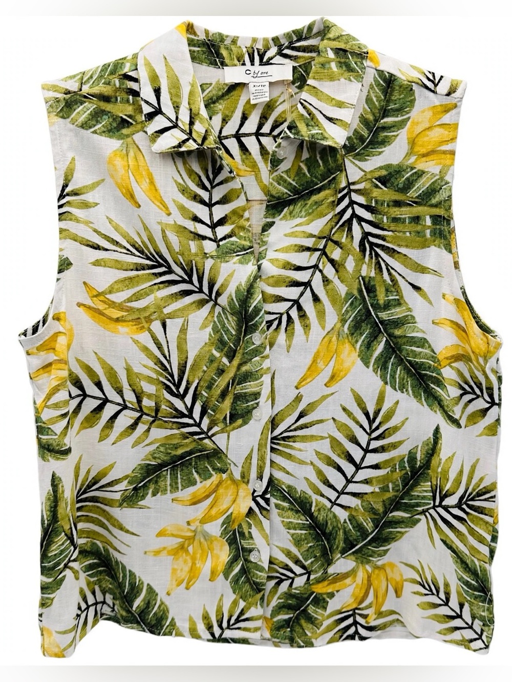 C By One Palm Banana Print Sleeveless Button Up Shirt NWT Size XS